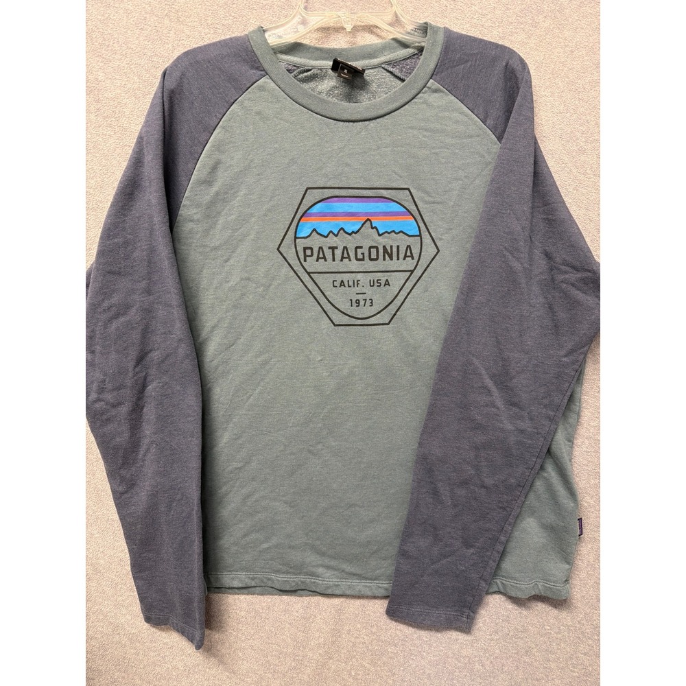 Patagonia Sage Green Body with Navy Raglan Long Sleeve Tee
